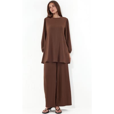 Gelaagde Lange Mouwen Tuniek en Wijd Been Broek Set
