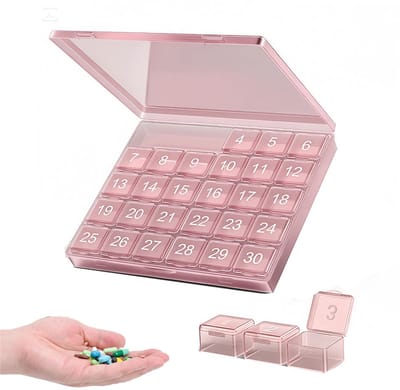 Pillendoos 30 Dagdelen - Maandelijkse Pillendoosje 30 Dagen Pillendoos - Uitneembare Medicijndoos - Grote Geneesmiddelen Pillendoosje - Pillendoos Pillenhouder - Reis Pillenorganisator - Geschikt voor Pillen/Vitaminen/Supplementen - Roze