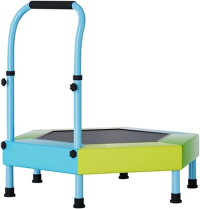 Mini Trampoline - Springspeelgoed Klein Trampoline - Actief Spelen - Verstelbare Handgreep - 91cm - Blauw