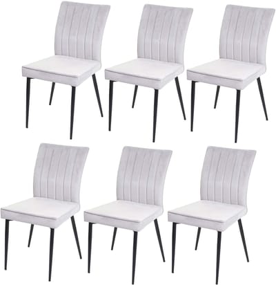 Set van 6 eetkamerstoelen MCW-K16, stoel keukenstoel, fluweel metaal ~ lichtgrijs