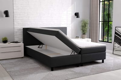 boxspring promo- 140x200cm- zwart stof- met opbergruimte- met matras en topper- zetelsenbedden