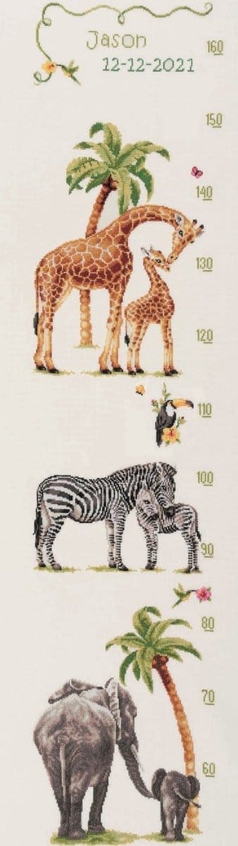 Dutch Stitch Brothers - DIY borduurpakket - DSB002A - Groeikaart Safari - Wit Aida - 110 x 25 cm