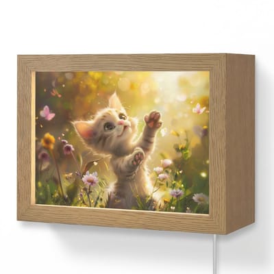 Wandlamp 20x15 cm - Oplaadbaar - Kitten - Dier - Natuur - Bloemen - Wandlampen binnen woonkamer - Slaapkamer lamp met kabel - Decoratieve nachtlamp - Vloerlamp snoer