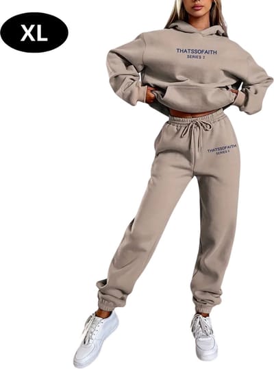 Livano Joggingpak Dames - Huispak - Volwassenen - Trainingspak - Comfortabel - Jogging Pak - Joggingsbroek - Khaki - XL