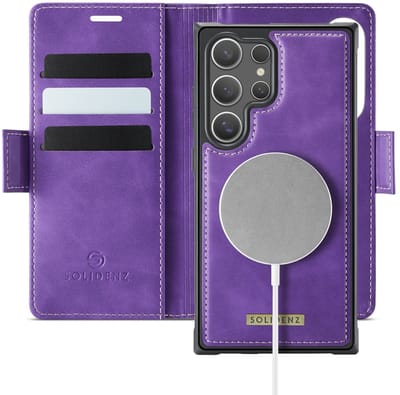 Solidenz Luxe 2-in-1 Wallet Hoesje geschikt voor Samsung Galaxy S24 Ultra - Geschikt voor MagSafe Hoes - Afneembare Case - Paars
