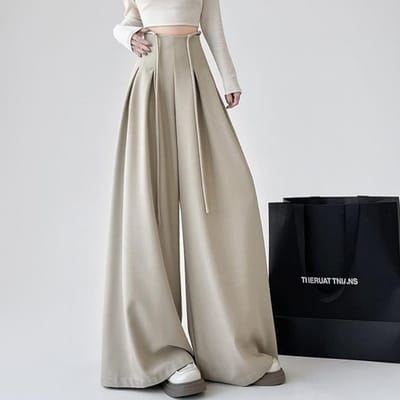 Koreans pak Wijd uitlopende broek voor dames In de herfst Nieuw Hoge taille Hangend Slank Los Grote pijpen Casual Vloerlange broek L gray