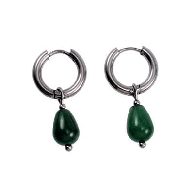 ∅15mm x 2,5mm Oorbellen Dames - Groen Chalcedoon-Jadesteen - Gepolijst RVS - Oorringen met Druppelhangers