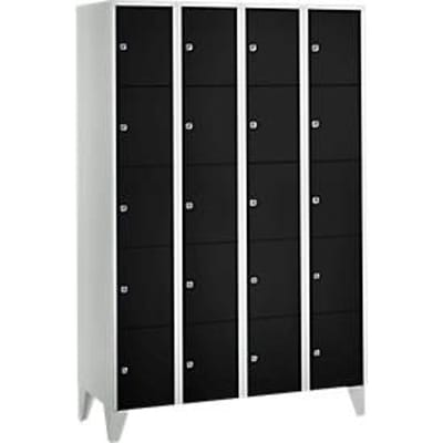 Vakkenkast 300 mm, 4 compartimenten, 20 vakken, veiligheidscilinderslot, poot, diepzwart