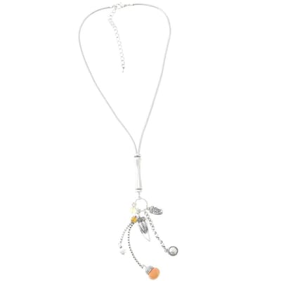 Behave® Dames Ketting Zilver Kleur met Hanger en Oranje Kraal 40 cm – Nikkelvrij Handgemaakt