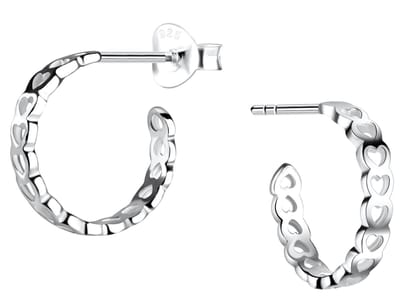 Joy|S - Zilveren hartjes oorringen stud - 14 mm / 2 mm - sterling zilver 925 hartje oorbellen