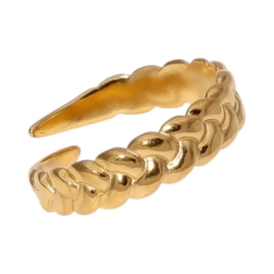 Aramat Jewels | Ringen | Verstelbare Damesring met Vlecht Design van RVS - 5,5mm | Goudkleur | |5mm | Staal | Volwassenen | Verkleurd niet