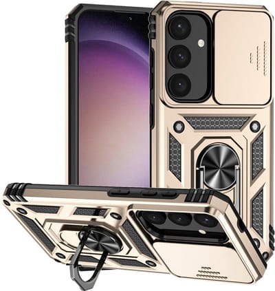 Coverup Hoesje - Geschikt voor Samsung Galaxy S25 Hoesje - Coverup Armor Ring Kickstand Back Cover met Camera Shield - Goud
