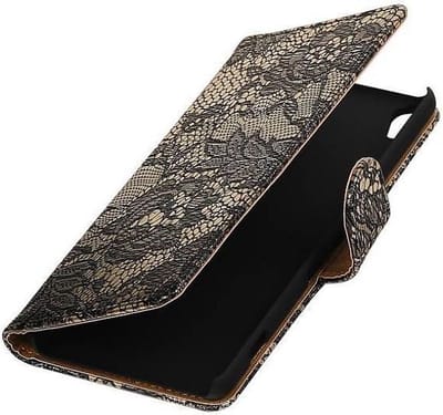Lace Bookstyle Wallet Case Hoesjes Geschikt voor Sony Xperia XA Zwart