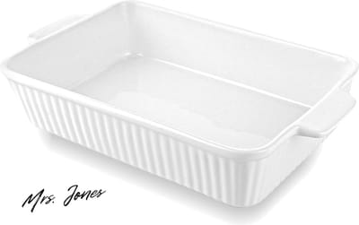 Mrs. Jones Ovenschaal grote lasagne ovenschaal 3 liter keramiek XXL wit rechthoekig ovenvorm met handgrepen rechthoekig oven- en magnetronbestendig voor 4-6 personen .