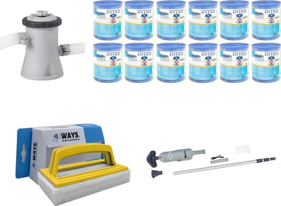 WAYS - Zwembad Onderhoud - Zwembadstofzuiger & Filterpomp 1250 L/u & 12 Filters Type H & WAYS Scrubborstel