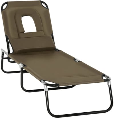 Sensova - Opvouwbare Ligstoel Sunbath met Leesopening - Comfortabele Tuinligstoel met Gezichtsopening - 4-Standen Verstelbaar - Oxford 600D Stof, Stalen Frame - Ideaal voor Zonbaden, Lezen en Ontspannen in Tuin, Camping of Strand
