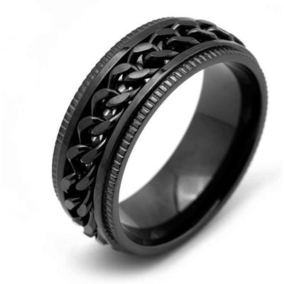 Decompressie Kettingring Titanium Staal Waterdicht Draagbaar Fidget Ketting Bandring voor Mannen Zwart black