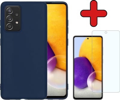 Hoesje - Met Screenprotector - Geschikt voor Samsung Galaxy A72 - Sterk & Shockproof - Telefoon Hoes - Back Cover - Siliconen Case - Telefoonhoes - Donkerblauw