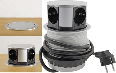 Inbouw Verticale Stekkerdoos - 4 stopcontacten - Ø 100mm Verdeelstekker met 1.5 meter kabel - Stekkerblok voor max. 3600 Watt