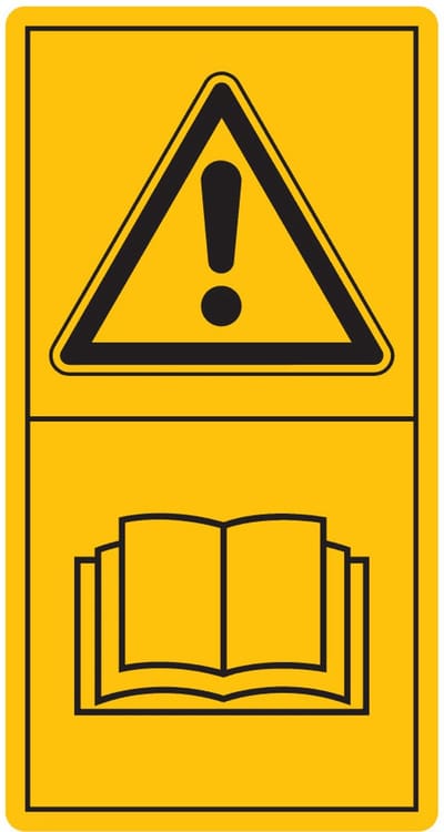 Combinatie-etiket let op, gebruiksaanwijzing lezen sticker 50 x 100 mm - staand