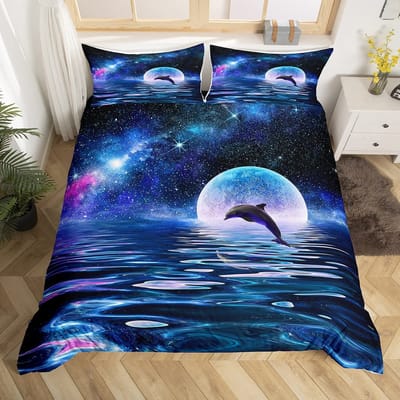 Blauwe Dolfijn Beddengoed Collectie Dekbed Queen Full Size Oceaan Dieren Beddengoed Voor Jongens Kinderen Tiener Jongen Beddengoed Met Kussenslopen 3 Stuks AU Single(140x210cm)