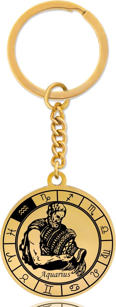Sterrenbeeld Waterman (Aquarius) Sleutelhanger – Spiritueel Cadeau van Roestvrij Staal – Goudkleurig – Pax Amare