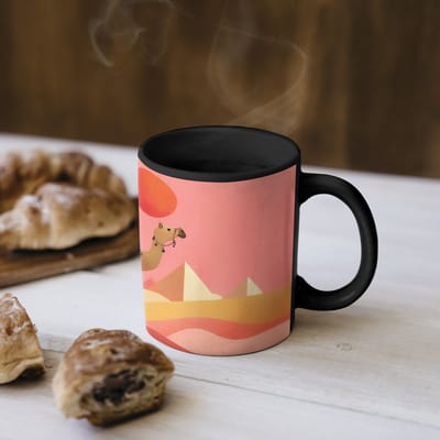 Magische Mok - Foto op Warmte Mokken - Koffiemok - Kameel - Pyramides - Rode zon - Magic Mok - Beker - 350 ML - Theemok