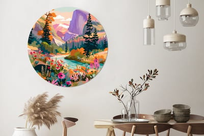 WallCircle - Wandcirkel - Muurcirkel - Rivier - Vallei vol bloemen - Levendig - Aluminium - Dibond - 120x120 cm - Binnen en Buiten XXL