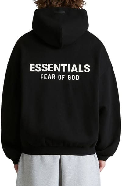 Fear Of God Essentials Heren Trui Zwart Fleece Hoodie Black/White