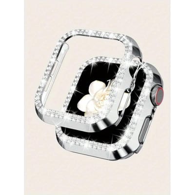 1 stuks Bling Glitter Strass Decoratieve Holle Beschermhoes Compatibel Met Apple Watch 38/40/41/42/44/45/46/49mm, Compatibel Met Series Series 1/2/3 42mm zilver