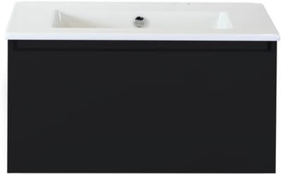 Frozen Badmeubelset 80 cm - Greeplijst in Kleur - Zwart Mat - Keramische Wastafel Wit Zonder Kraangat