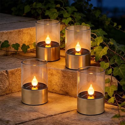 4 stuks led-kaarsen op zonne-energie, voor buiten, waterdicht, zonder vlam, voor tuin, terras en balkon