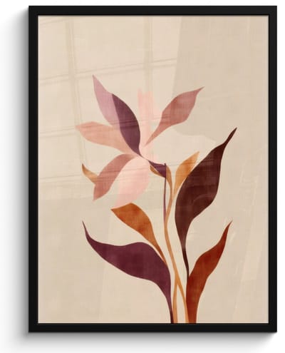 Poster in lijst - Fotolijst 50x70 cm - Posters - Bloemen - Blaadjes - Minimalistisch - Roze - Posterlijst zwart - Decoratie - Wanddecoratie woonkamer - Muurdecoratie slaapkamer