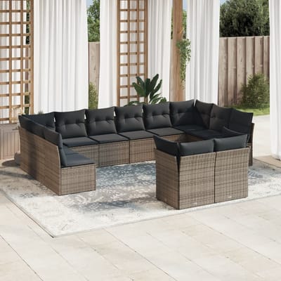 vidaXL - 12-delige - Loungeset - met - kussens - poly - rattan - grijs