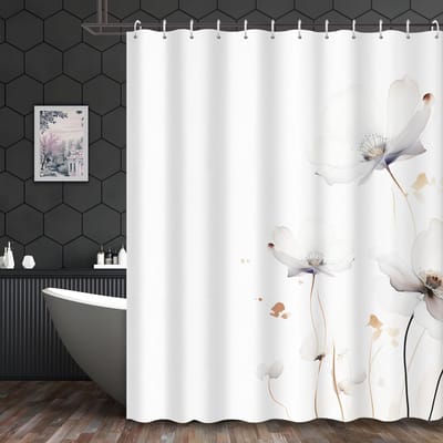 Abstracte Aquarel Bloemen Douchegordijn - Elegante Lichte Print, Hotelstijl, 72x72 Inch, 12 Haken, Muur- & Badkamer Decoratie W120xH180cm white