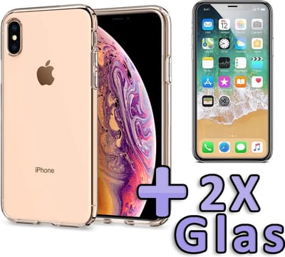 HB Hoesje Geschikt voor Apple iPhone XS Max - Siliconen Back Cover / 2X Glazen Screenprotector - Transparant