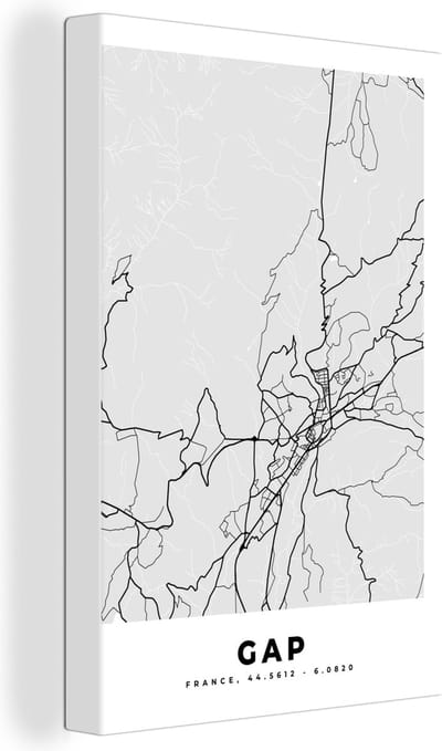 Canvas Schilderij Plattegrond – Kaart – Stadskaart – Frankrijk - Gap - 20x30 cm - Wanddecoratie