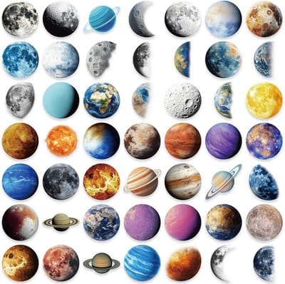 Planeten stickers - 50 stuks - Transparant & Shiny - Stickers met ruimte thema/heelal/ruimte/astronomie