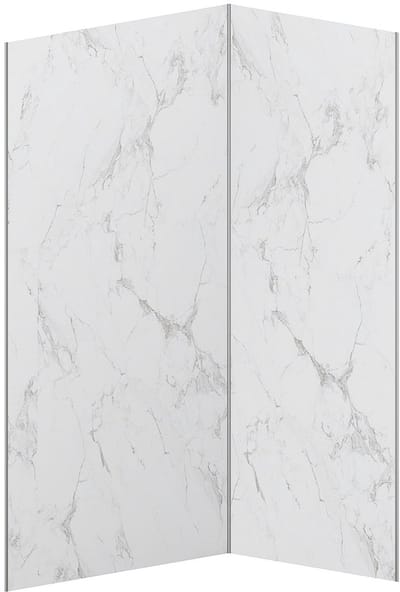 Vente-unique Set van 2 douchewandpanelen met wit marmereffect in aluminium met profielen - L90 x L120 x H210 cm - ENEKO