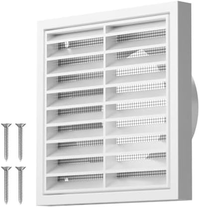 Lamellenrooster Buitenmuur - Ventilatierooster Cover - Luchtcirculatie Verbeteren - Met Vliegengaas - 150 mm - Wit