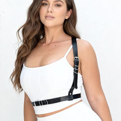 Mode Tailleband, Punk PU Leer Harness Riem Voor Vrouwen, Gotische Vrouwen PU Leer Lichaamsharnas Borstband. beige