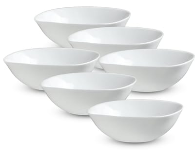 KADAX Witte glazen kom, slakom, hoekig, wit, geschikt voor magnetron, serveerschaal voor salades, soepen, voorgerechten, fruit (15 cm, 6 stuks)