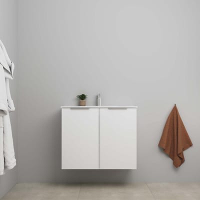 On-Line Onderkast - 80 cm - Bouwpakket - 2 Deuren met Greep - Porseleinen Wastafel - 1 Kraangat - Hoogglans Wit
