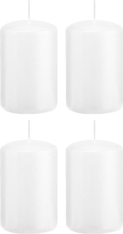 Trend Candles Cilinderkaars/stompkaars - 4x - wit - 5 x 8 cm - 18 branduren - met brandvertragende folie