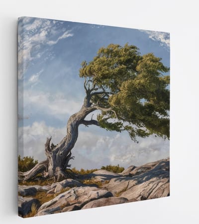 Saammp Canvas Schilderij - Vintage boom - Abstract - Landschap - Natuur - 20x20 - Foto op canvas - Wanddecoratie - Muurdecoratie Woonkamer - Slaapkamer decoratie - Canvas Print