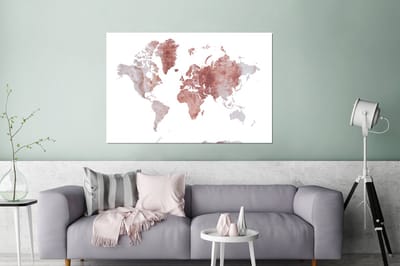 Aluminium schilderij 120x80 cm - Wanddecoratie metaal - Wereldkaart - Marmer - Rood - Metalen muurdecoratie woonkamer - Decoratie industrieel - Foto op dibond - Industriële accessoires slaapkamer