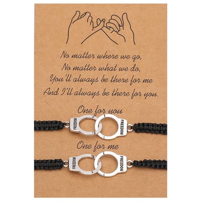 Bixorp Friends Vriendschapsarmbandjes voor 2 met Zilverkleurige Handboeien - BFF ArmbandMeisjes - Best Friends Armband Vriendschap Cadeau voor Twee