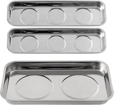 Magnetische Dienbladen - Gereedschapbakjes Set - Onderdelen Organiseren - Sterke Magneet Bevestiging - 3 Stuks Vierkant - Zilver