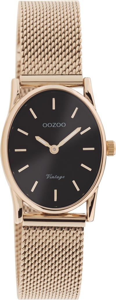 OOZOO Vintage Classics - rosé goudkleurige OOZOO horloge met rosé goudkleurige metalen mesh armband - C10968