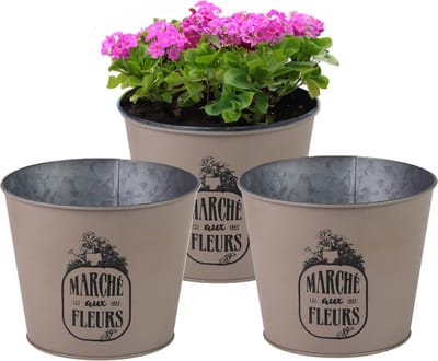 Sunnydays /plantenpot/bloempot - 3x - zink - taupe - D17 x H14 cm